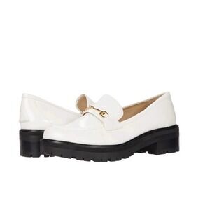 Sam Edelman White Leather Lug Sole Loafers with Gold Hardware